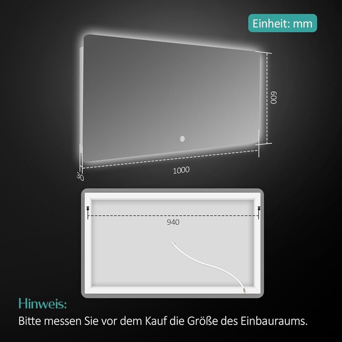 Дзеркало для ванної кімнати EMKE з підсвічуванням 60x80 см, антизапотівальне, сенсорне, 3 режими освітлення, таймер 3 години