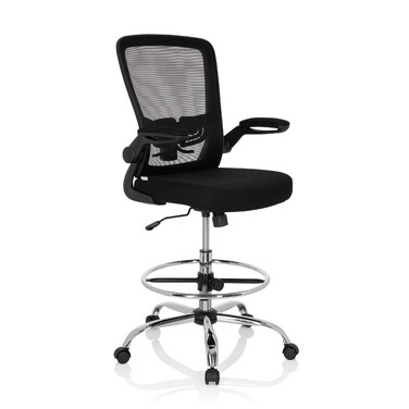 Офісний стілець / табурет VENDO WORK з сітчастою/тканинною оббивкою, чорного кольору, hjh OFFICE
