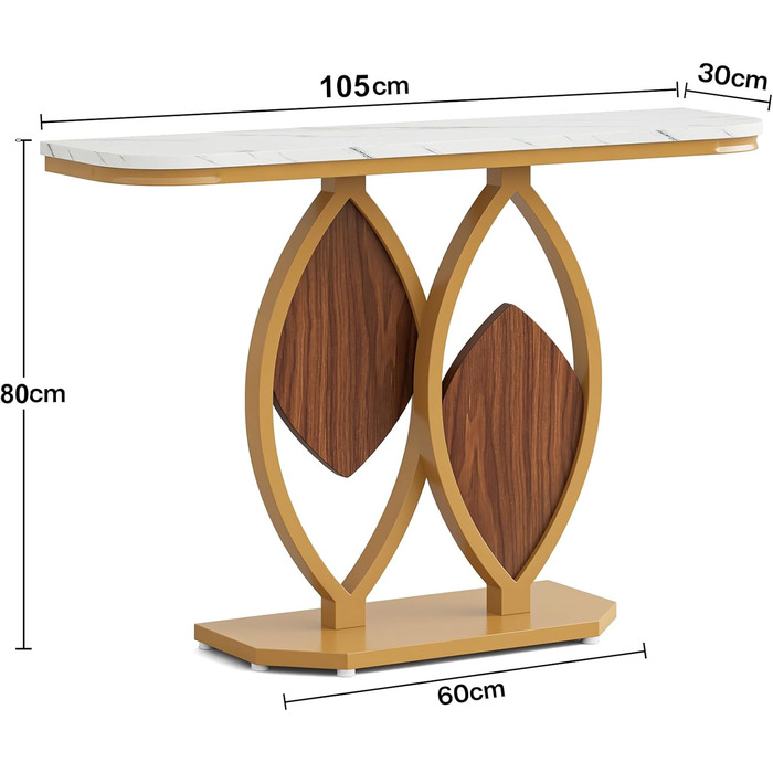 Консольний стіл Tribesigns мармуровий вигляд, вузький стіл для передпокою, 105x30x80 см, білий/золотий