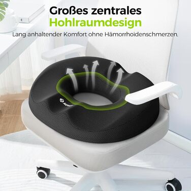 Ортопедична подушка для сидіння AUVON кругла з подвійною U-подібною формою для копчика та геморой, розвантажувальна подушка для офісного крісла та авто, 47*37*7.8 см