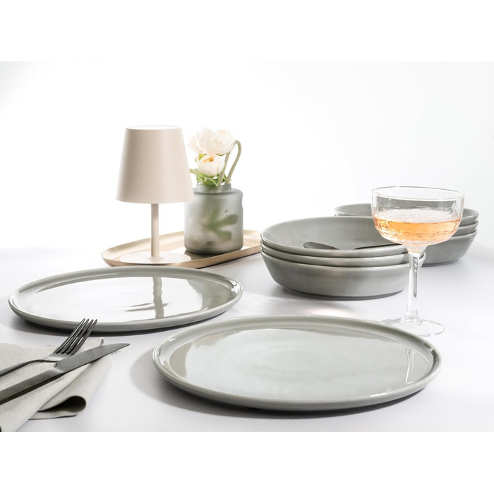 Набір посуду CreaTable Chef Collection (18 предметів) для 6 осіб: сервіз з порцеляни, 12-ти речі, сірий колір, Made in Europe