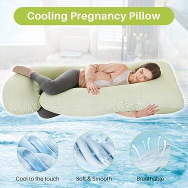 Подушка для вагітних GKXLH - J-подібна подушка для підтримки спини, живота та стегон. Знімний чохол з ефектом охолодження (Iced Bean Green)