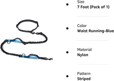 Висувний повідець для собак без рук, регульована талія для бігу, світловідбиваючий банджі з подвійними ручками (синій)