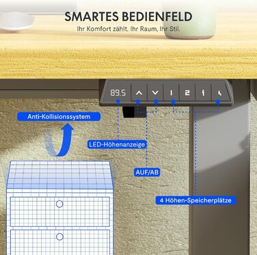 Електричний регульований стіл FlexiSpot з пам'яттю висоти та LED-дисплеєм, сірий (EN1)