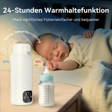 Портативний підігрівач для пляшечок з дитячим харчуванням, 500 мл – швидкий нагрів за 3 хв, тривалий час роботи акумулятора, підтримання температури до 24 год для грудного молока, суміші та води (Сніжно-білий)