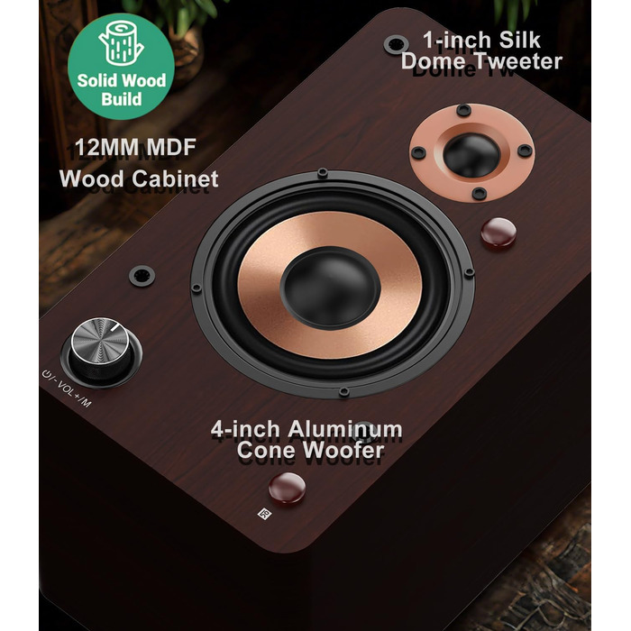 LONPOO LP-42S/LP-42M-BR: Компактні Bluetooth колонки з USB, AUX та виходом на навушники | 30W, 3-дюймовий динамік, дерев'яний корпус