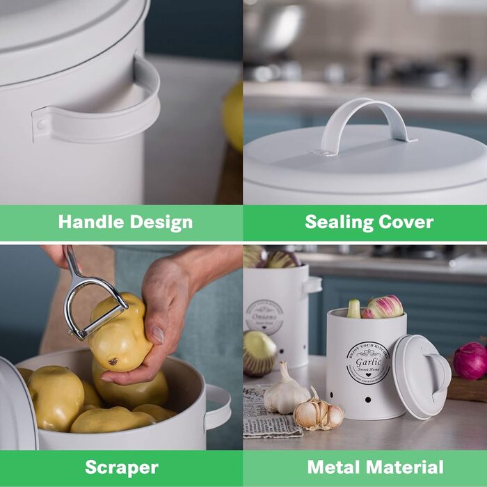Набір контейнерів для зберігання картоплі, цибулі та часнику (3 шт.) з вентиляцією, білий