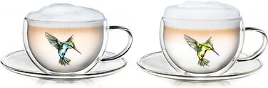 Термальна чашка Creano 'Hummi для чаю / латте маккіато, з подвійними стінками з малюнком колібрі / 250 мл в ексклюзивній подарунковій упаковці, (набір з 2 шт. )