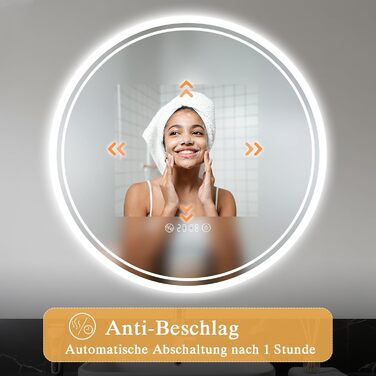 LED дзеркало для ванної кімнати з підсвічуванням 40x60 см - проти запотівання, 3 кольори, регулювання яскравості, подвійний сенсорний вимикач, пам'ять вимкнення, для ванної/туалету - горизонтальний/вертикальний монтаж