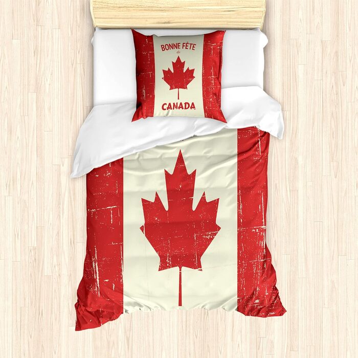 Набір підковдр для односпальних ліжок, концепція Happy Canada, захист від алергії з наволочкою, 135 см x 200 см - 80 x 80 см, Vermilion and Ivory 135 см x 200 см - 80 x 80 см Vermilion і Ivory