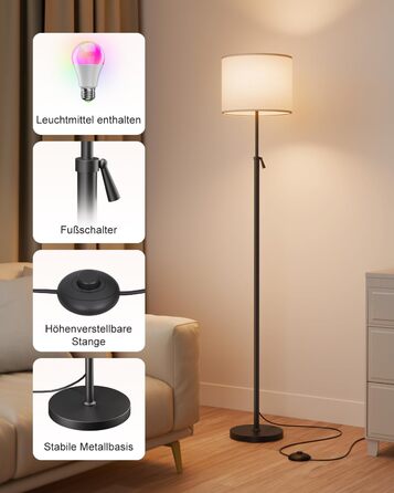 Світлодіодна торшер DUSKTEC RGB для вітальні, смарт-лампа з димером, керування через APP, тепле та холодне біле світло, 10W, 1200LM, регульована висота