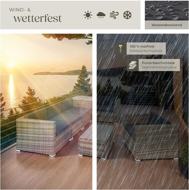 Набір садово-розсувний меблів tectake з коробкою для зберігання подушок, стіл зі скляною стільницею, ротанговий лаунж для саду та балкону | 403725