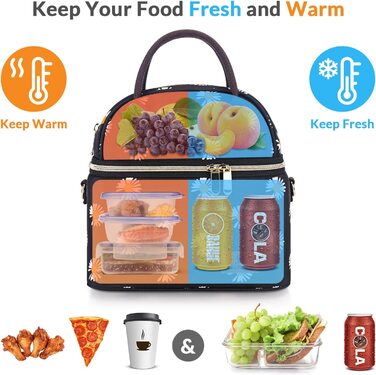 Двошарові ізольовані сумки для ланчу Hafmall, сумка-холодильник об'ємом 9 л для жінок, сумка-холодильник з регульованим плечовим ременем, Термальна сумка для роботи в школі (чорний ромашка)