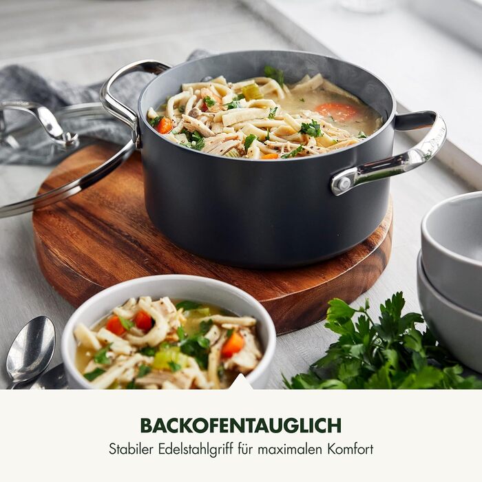 Сковорода GreenPan Valencia Pro з нержавіючою сталею Harteloxierte, керамічне антипригарне покриття, 28 см, 4,2 л, з кришкою, без PFAS, для індукційних плит, можна мити в посудомийній машині, термостійка, сіра (каструля 24 см/5,1л)