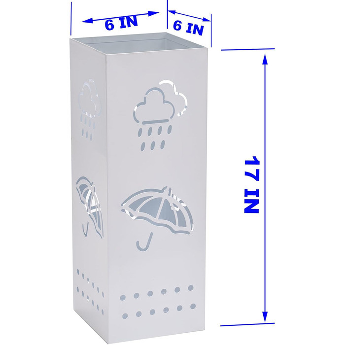 Металева підставка для парасоль та тростинок, біла, 15.2 x 15.2 x 43.2 см, з 4 гачками