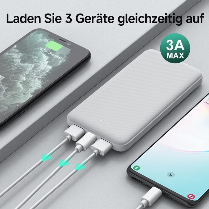 Ультратонкий, 3A USB C, портативний зарядний пристрій для iPhone, Samsung, Huawei, iPad, 12000mAh