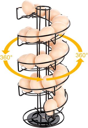 Дозатор яєць Toplife, спіральна конструкція для яєць, підставка для яєць, що вміщає близько 30-36 яєць, (Чорний)
