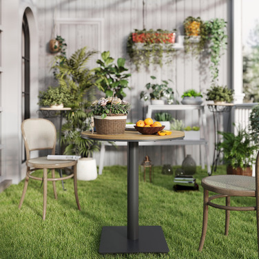 Outsunny Garden Table Ø70 см, Стійкий до погодних умов круглий балконний стіл з планкою, Сталевий обідній стіл на відкритому повітрі, Столик для кемпінгу Журнальний столик, Патіо Стіл для саду Патіо Балкон з натурального дерева