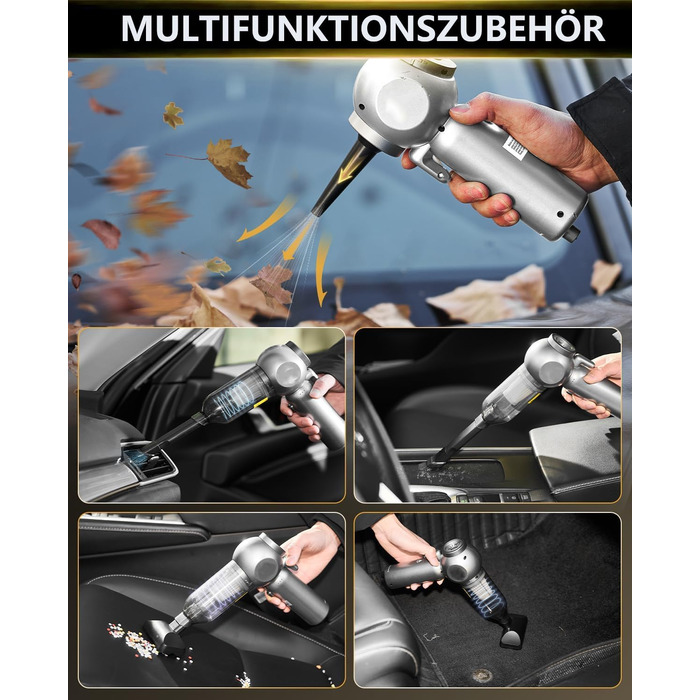 Акумуляторний автомобільний пилосос 4-в-1, потужність 22000Па, бездротовий ручний пилосос з HEPA-фільтром та склобивачем для авто та дому