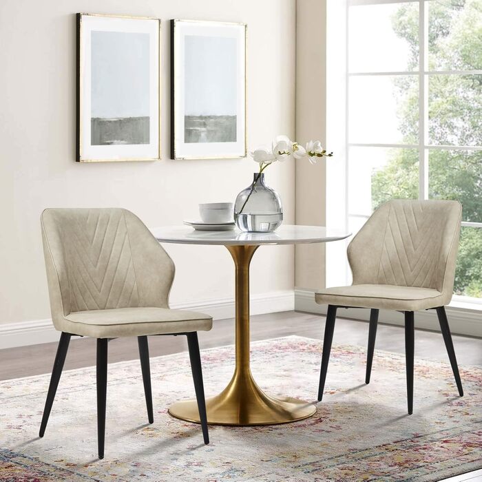 Стільці для обідньої зони CLIPOP, Ретро стиль, Штучна шкіра, М'яке сидіння, Металеві ніжки, для дому та офісу (Бежевий, 4 шт)