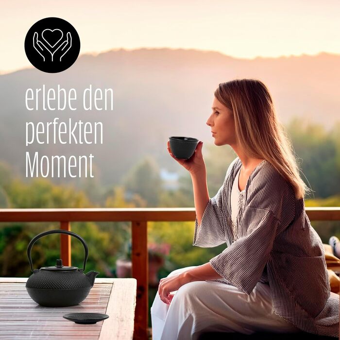 Японський чайний набір Lumaland Tetsubin: чайник 1,4л, 4 чашки, підставки, ложка, сито