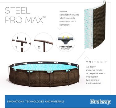 Комплект каркасного басейну Bestway Steel Pro Max, круглий, з фільтруючим насосом і безпечною драбиною 366 x 100 см