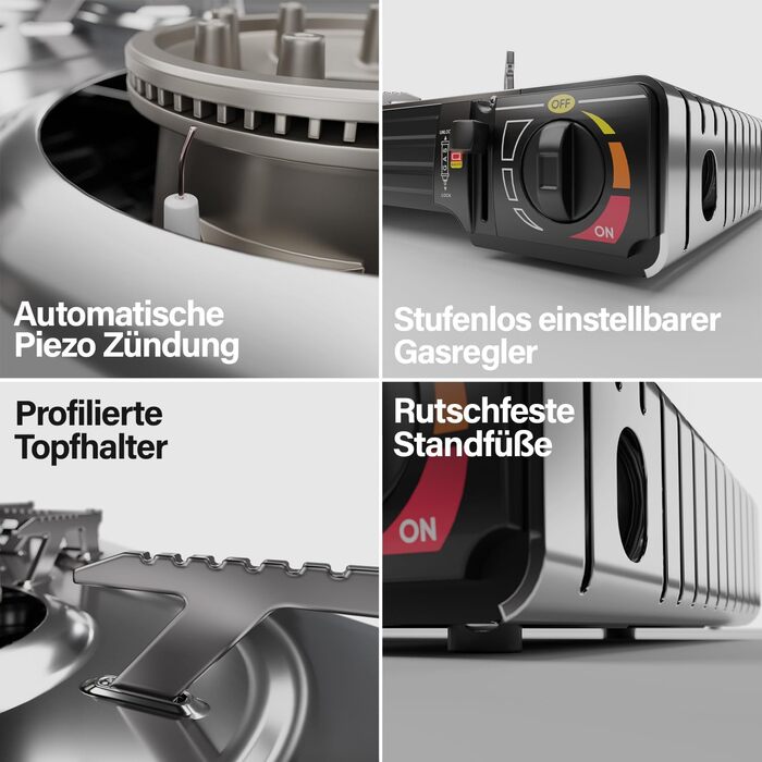 Газовий наметний пальник Gaskocher 2-flammig з п'єзозапалюванням для балончиків MSF-1a 227g - 4 балончики в комплекті