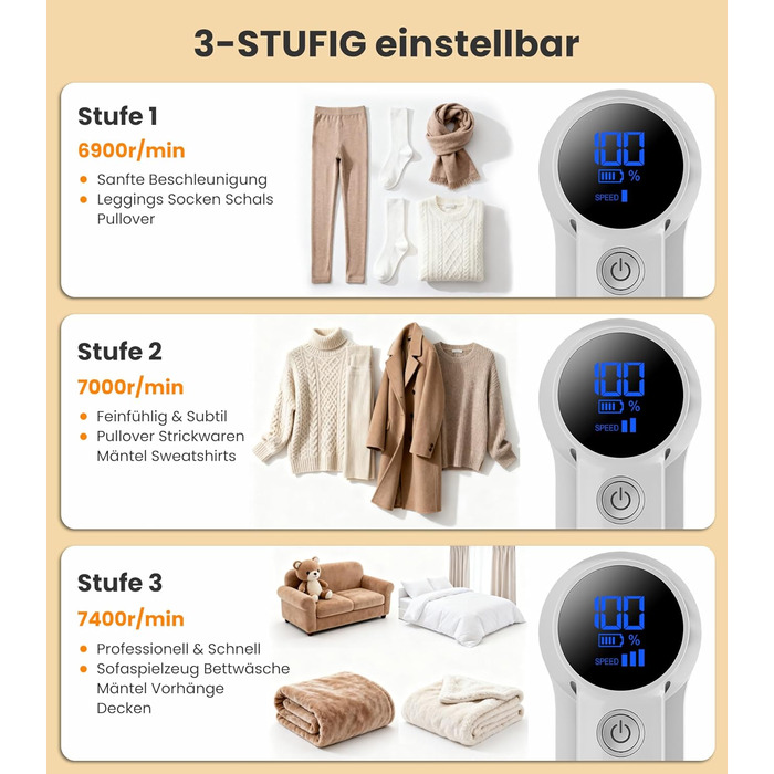 Електричний видалення ворсу CuieTuee з LED, USB-зарядкою, 3 швидкості, 2000mAh - для одягу, білий