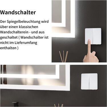 LED дзеркало для ванної кімнати Boromal 40x60 см з підсвічуванням та вимикачем, 6500K, холодний білий світ