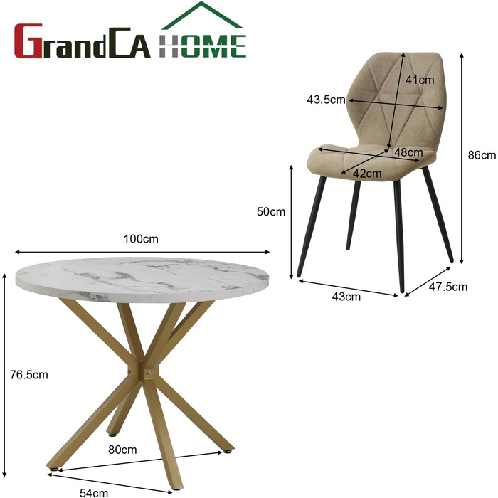 Комплект обіднього столу GrandCA HOME: круглий стіл 100 см + 4 сучасні лінові стільці, для вітальні, кухні, їдальні, темно-сірий (мрамор + зелений)