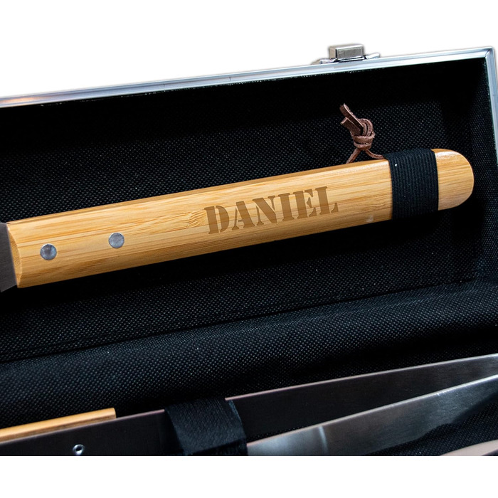 Набір для гриля BBQ з іменем - персональна гравіювання - 3 частини - з валізою для зберігання