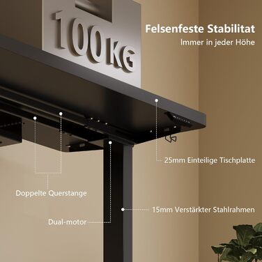 Регульований стіл, 180x80 см, електричний стоячий стіл з подвійним мотором, сенсорна панель, USB-A, організація кабелів, стільниця 25 мм, ергономічний офісний стіл, білий