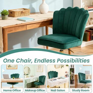 Крісло для офісу Fiximaster Homeoffice, крісло для робочого столу, обертове, регульоване по висоті, з м'якою оббивкою з велюру, золоті ніжки, для робочого кабінету, спальні, до 135 кг, зелене