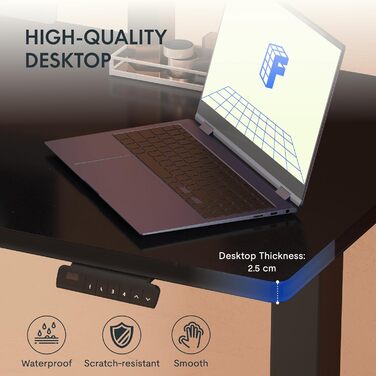 Регульований за висотою стіл FlexiSpot з 2 моторами, стільниця 25 мм, ергономічний офісний стіл - Акорн, чорна база (чорна стільниця + сіре підстав'я, 140 x 80 см)