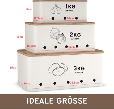 Короб для зберігання картоплі, цибулі та часнику - набір 3 шт. - Короб для овочів з вентиляційними отворами - Матовий чорний (Прямокутний)