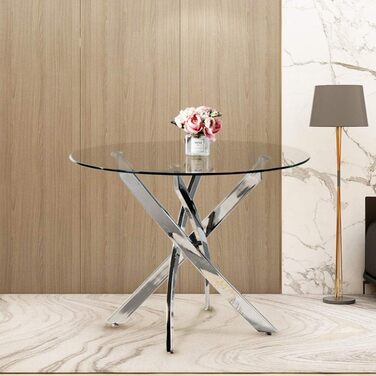 Стіл обідній Goldfan Classic зі скла та хромованих ніжок, 80x80x75 см