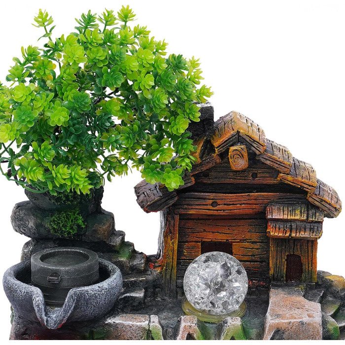 Настільний фонтанчик для дому та офісу з LED-підсвічуванням та розпилювачем, декоративний каскадний фонтан з кришталевою кулею