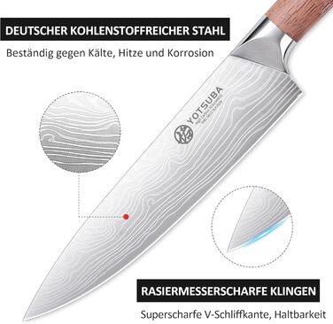Набір кухонних ножів YOTSUBA 8 предметів з дерев'яним блоком, точилка, ножиці, кухонні ножі з нержавіючої сталі