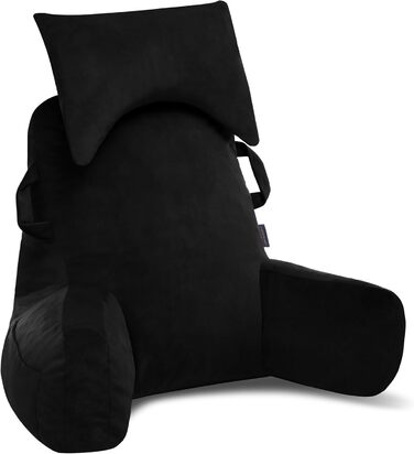 Підкова для читання з підголовником, м'яке спинне крісло з підлокітниками та кишенями для дорослих, зручне ліжко з піною з пам'яті для гуртожитку (Чорний, Преміум Великий)