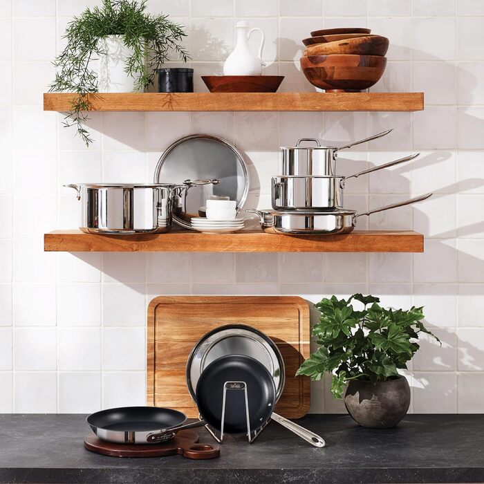 Сковорода All-Clad D5 Pro з нержавіючої сталі, з антипригарним покриттям, 5-шарова, для індукції, жаростійка до 260°C, професійна, срібна