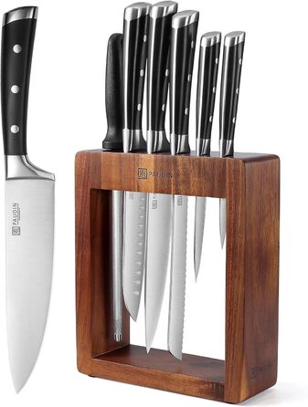 Набір ножів Paudin 7 предметів з дерев'яним блоком: кухонні ножі з нержавіючої сталі та ABS ручками