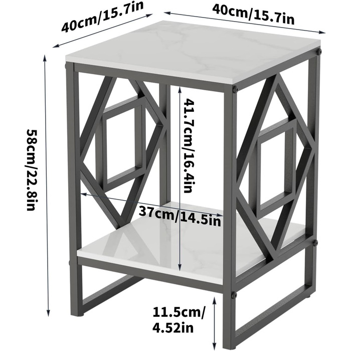 Журнальний столик FATIVO мармуровий журнальний столик 2 полиці, білий мармур, металевий каркас, 404058см (чорний)