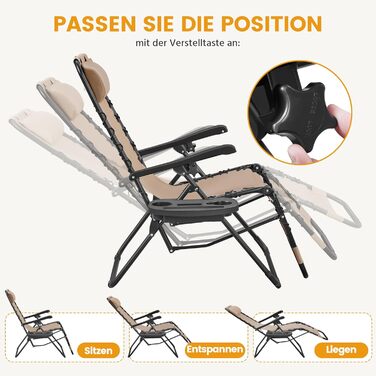 Розкішні лежаки для відпочинку Yaheetech (2 шт.) - складані, з подушкою та тримачем для напоїв, бежеві