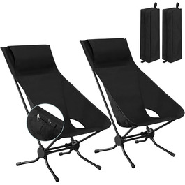 Набір з 2 кемпінгових стільців складний, складаний стілець Крісло для риболовлі Крісло для кемпінгу, надлегке складне, зі спинкою Сумка Бічні кишені, 150 кг з можливістю завантаження, оксфордська тканина алюміній, CPS8157gn-2 (чорний)