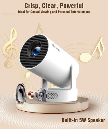 Міні проектор Alwtniet 4K з Wi-Fi 6, Bluetooth 5.4, 5W динаміком, автоматичною корекцією трапецеїдальних спотворень, поворотним на 180°, портативний для дому та вулиці (Android 11)