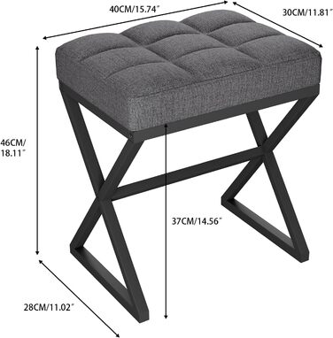 Пуф для макіяжу, пуф-табуретка з льону, сірий, 40x30x46 см, HBD033G