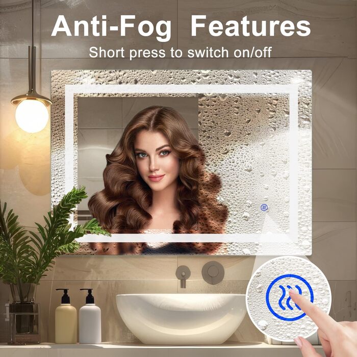 Дзеркало для ванної кімнати Sanitemodar LED 50x70 см з підсвічуванням, антизапар, сенсорне керування