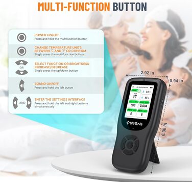 Детектор якості повітря LifeBasis 10 в 1: формальдегід, AQI, PM2.5/PM10, HCHO, TVOC, CO2, температура, вологість. USB зарядка для дому та офісу