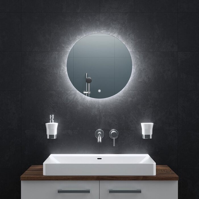 Дзеркало для ванної кімнати BR Bringer LED Round 80см з підсвічуванням, антизапарюванням, димуванням, 3 кольори світла, сенсорне управління та функція пам'яті (BRRS201)