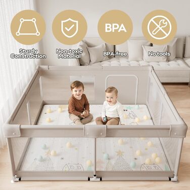 Ляльковий будиночок для дитини з ігровим килимком, 150x150x68 см, великий, з дихаючим мережаним огородженням та фіксаторами